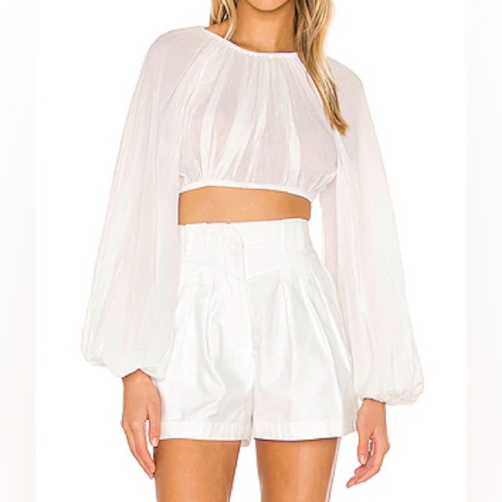Nonchalant Label Long Sleeve Crop Top Blouse White Sheer Medium New